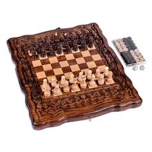 Load image into Gallery viewer, Hand Carved Wood Chess and Backgammon Board Game Set - Double the Delight | NOVICA