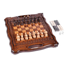 Load image into Gallery viewer, Wood Chess & Backgammon Board Game Set with Storage Bag - Double the Amusement | NOVICA
