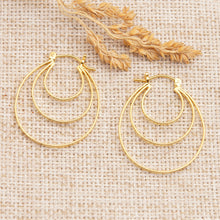 Load image into Gallery viewer, High-Polished Modern 18k Gold-Plated Hoop Earrings - Hypnotizing Victory | NOVICA