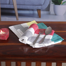 Load image into Gallery viewer, Set of 3 Teal, Red and Yellow Striped Cotton Dish Towels - Stripes of Elegance | NOVICA