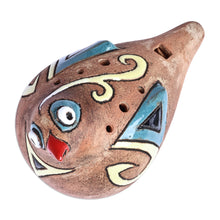 Load image into Gallery viewer, Hand-Painted Bird-Shaped Ceramic Ocarina in Teal and Yellow - Heaven's Shvi Bird | NOVICA