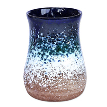 Load image into Gallery viewer, Handcrafted Modern Blue and Brown Ceramic Bouquet Vase - Blue Perception | NOVICA