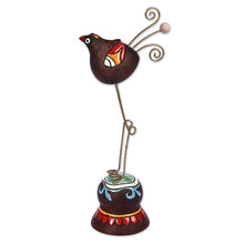 Load image into Gallery viewer, Hand-Painted Bird-Themed Ceramic Photo Holder from Armenia - Feathered Memories | NOVICA