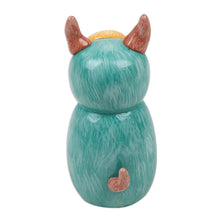 Load image into Gallery viewer, Hand-Painted Whimsical Turquoise Recycled Teak Ogre Figurine - Turquoise Ogre | NOVICA