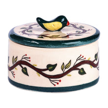 Load image into Gallery viewer, Hand-Painted Glazed Ceramic Jewelry Box with Bird Accent - Feathered Friend | NOVICA