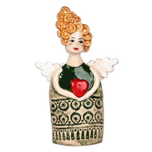 Load image into Gallery viewer, Handmade & Painted Glazed Angel and Heart Ceramic Sculpture - Angel with Heart | NOVICA
