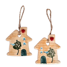 Load image into Gallery viewer, 2 Hand-Painted Glazed Ceramic House Ornaments from Armenia - Christmas at Home | NOVICA