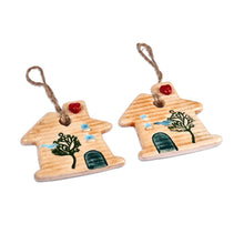 Load image into Gallery viewer, 2 Hand-Painted Glazed Ceramic House Ornaments from Armenia - Christmas at Home | NOVICA