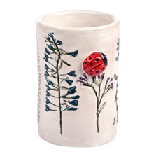 Load image into Gallery viewer, Glazed Ceramic Vase with Hand-Painted Ladybug & Floral Motif - Ladybug Splendor | NOVICA