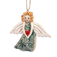 Load image into Gallery viewer, Hand-Painted Glazed Ceramic Angel and Heart Ornament - Heart-Warming Angel | NOVICA