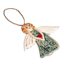 Load image into Gallery viewer, Hand-Painted Glazed Ceramic Angel and Heart Ornament - Heart-Warming Angel | NOVICA