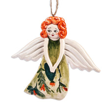 Load image into Gallery viewer, Angel with Floral Dress Hand-Painted Glazed Ceramic Ornament - Garden Angel | NOVICA