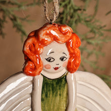 Load image into Gallery viewer, Angel with Floral Dress Hand-Painted Glazed Ceramic Ornament - Garden Angel | NOVICA