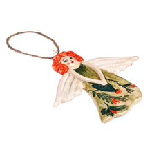 Load image into Gallery viewer, Angel with Floral Dress Hand-Painted Glazed Ceramic Ornament - Garden Angel | NOVICA