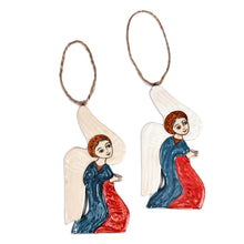Load image into Gallery viewer, Pair of Angel-Themed Hand-Painted Glazed Ceramic Ornaments - Praying Angels | NOVICA