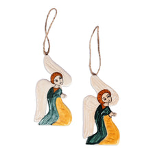 Load image into Gallery viewer, 2 Hand-Painted Glazed Ceramic Angel Ornaments from Armenia - Devotional Angels | NOVICA