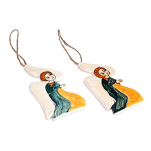 Load image into Gallery viewer, 2 Hand-Painted Glazed Ceramic Angel Ornaments from Armenia - Devotional Angels | NOVICA
