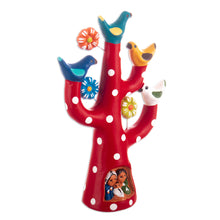 Load image into Gallery viewer, Hand-Painted Tree-Shaped Floral Ceramic Sculpture in Red - The Vibrant Tree Family | NOVICA