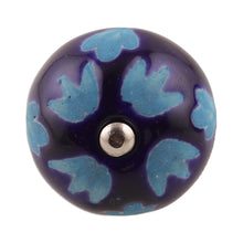 Load image into Gallery viewer, Set of Six Hand-Painted Leafy Round Blue Ceramic Knobs - Midnight Foliage | NOVICA