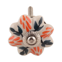 Load image into Gallery viewer, Set of Six Hand-Painted Leafy Flower-Shaped Ceramic Knobs - Flower Sunshine | NOVICA
