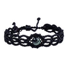 Load image into Gallery viewer, Black Macrame Wristband Bracelet with Sodalite Pendant - Stylish Black | NOVICA