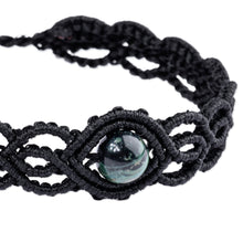Load image into Gallery viewer, Black Macrame Wristband Bracelet with Sodalite Pendant - Stylish Black | NOVICA