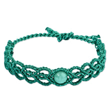 Load image into Gallery viewer, Handmade Aqua Macrame Wristband Bracelet with Jade Pendant - Stylish Aqua | NOVICA
