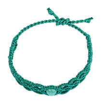 Load image into Gallery viewer, Handmade Aqua Macrame Wristband Bracelet with Jade Pendant - Stylish Aqua | NOVICA