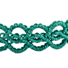 Load image into Gallery viewer, Handmade Aqua Macrame Wristband Bracelet with Jade Pendant - Stylish Aqua | NOVICA
