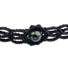 Load image into Gallery viewer, Handmade Sodalite Cotton Macrame Choker Necklace in Black - Stylish Black | NOVICA