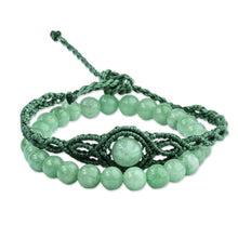 Load image into Gallery viewer, 2 Jade Macrame Pendant and Beaded Stretch Bracelets in Aqua - Colorful Duo | NOVICA
