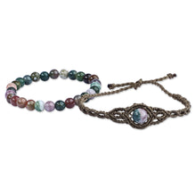 Load image into Gallery viewer, Set of 2 Macrame and Beaded Bracelets with Green Agate Gems - New Spirit | NOVICA