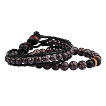 Load image into Gallery viewer, Men's Natural Obsidian and Agate Bracelets (Set of 2) - Gallant Energies | NOVICA