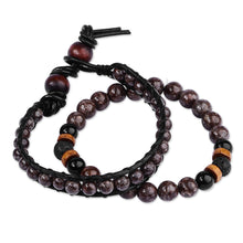 Load image into Gallery viewer, Men's Natural Obsidian and Agate Bracelets (Set of 2) - Gallant Energies | NOVICA