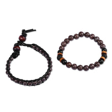 Load image into Gallery viewer, Men's Natural Obsidian and Agate Bracelets (Set of 2) - Gallant Energies | NOVICA