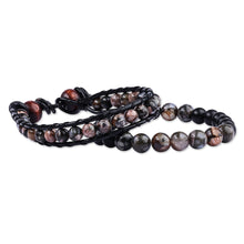 Load image into Gallery viewer, Men's Black Leather and Dark Agate Bracelets (Set of 2) - Shadow Energies | NOVICA