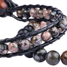 Load image into Gallery viewer, Men's Black Leather and Dark Agate Bracelets (Set of 2) - Shadow Energies | NOVICA