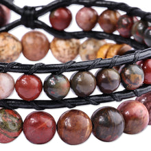 Load image into Gallery viewer, Men's Black Leather and Natural Jasper Bracelets (Set of 2) - Fearless Energies | NOVICA