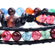 Load image into Gallery viewer, Black Leather and Natural Agate Bracelets (Set of 2) - Harmonious Energies | NOVICA