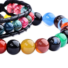 Load image into Gallery viewer, Black Leather and Natural Agate Bracelets (Set of 2) - Harmonious Energies | NOVICA