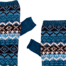 Load image into Gallery viewer, 100% Baby Alpaca Knit Fingerless Mitts in Blue from Peru - Humantay Lake | NOVICA