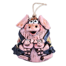 Load image into Gallery viewer, Hand-Painted Mother Pig with Piglets Ceramic Bell Ornament - Momma Pig | NOVICA