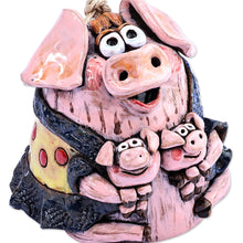 Load image into Gallery viewer, Hand-Painted Mother Pig with Piglets Ceramic Bell Ornament - Momma Pig | NOVICA
