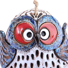 Load image into Gallery viewer, Handcrafted and Painted Blue Owl Ceramic Bell Ornament - Curious Owl | NOVICA