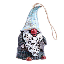 Load image into Gallery viewer, Gnome Ceramic Bell Ornament Handcrafted & Painted in Armenia - Starry Gnome | NOVICA