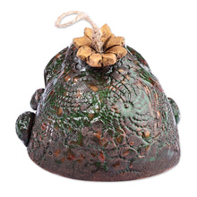 Load image into Gallery viewer, Handcrafted and Painted Frog and Heart Ceramic Bell Ornament - Love-Struck Frog | NOVICA