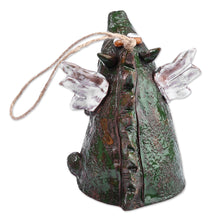 Load image into Gallery viewer, Handcrafted and Painted Dragon & Heart Ceramic Bell Ornament - Love-Struck Dragon | NOVICA