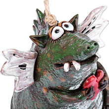Load image into Gallery viewer, Handcrafted and Painted Dragon & Heart Ceramic Bell Ornament - Love-Struck Dragon | NOVICA