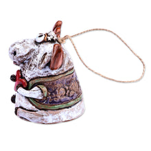 Load image into Gallery viewer, Handcrafted and Painted Moose & Heart Ceramic Bell Ornament - Love-Struck Moose | NOVICA