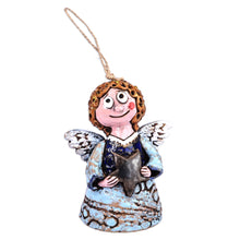 Load image into Gallery viewer, Hand-Painted Star and Angel-Themed Ceramic Bell Ornament - Starkeeper Angel | NOVICA
